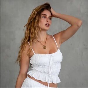 Tic Toc White Riru Ruched White Cami Top